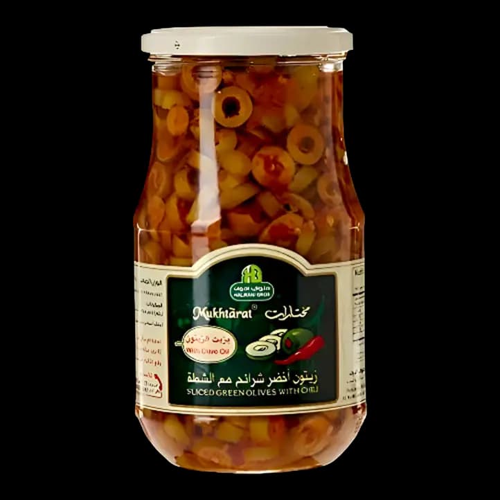 Halwani Sliced Green Olives with Chilli, 325g