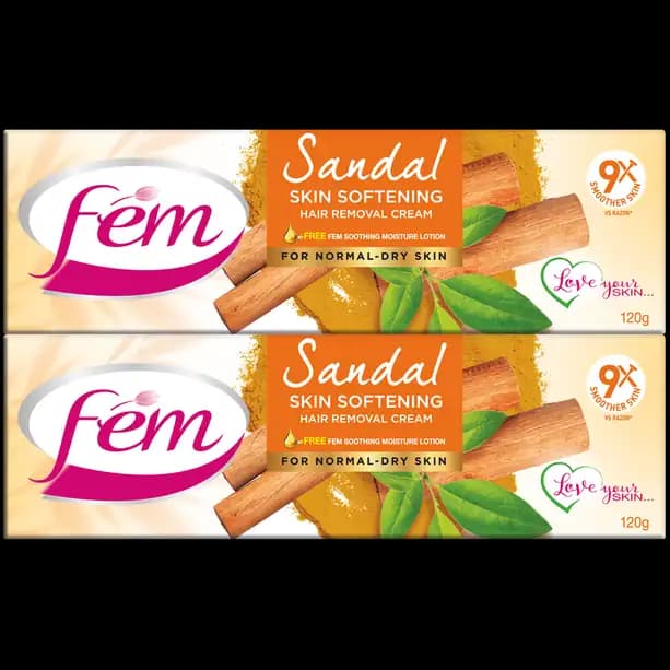 Fem Hair Removal Cream - Dry Skin (Sandal) Body Lotion, 120g x 2
