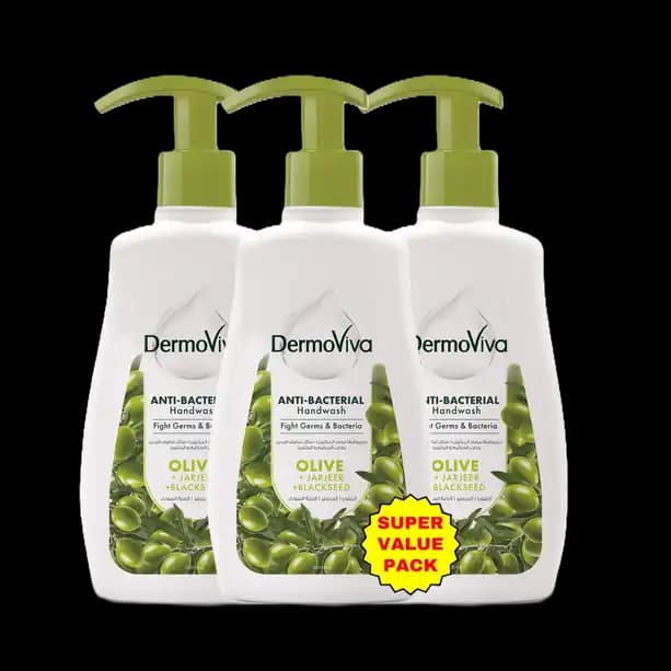 Dermoviva Hand Wash - Antibacterial Shower Gel, 200ml x 3