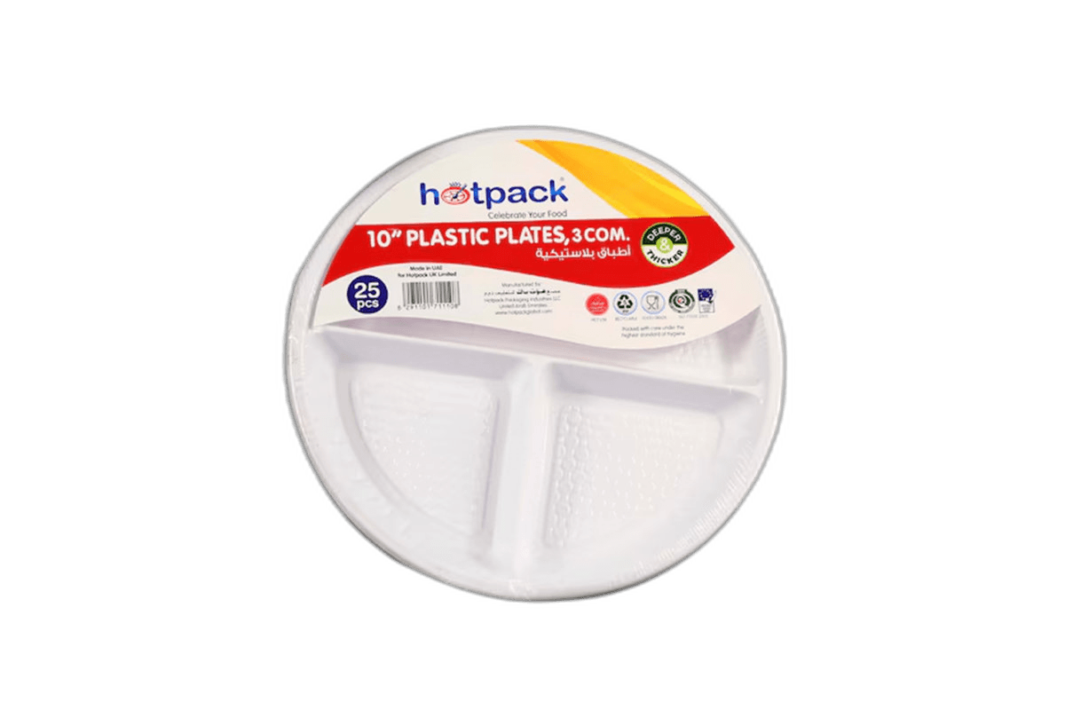 Hotpack Plastic Round Plate 10 3div 25 Pack