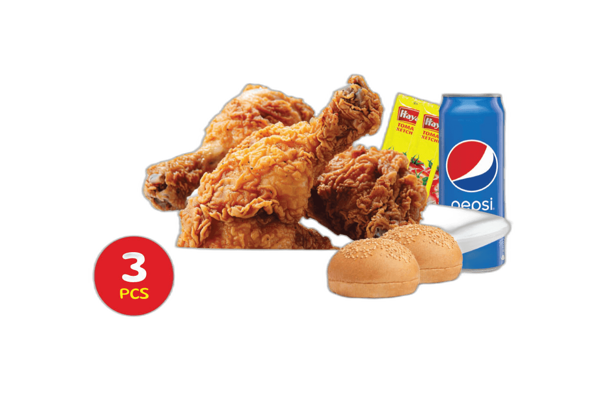 Broasted 3 pcs Combo WT 2bun 3 Ketchup 1pepsi 250 ml