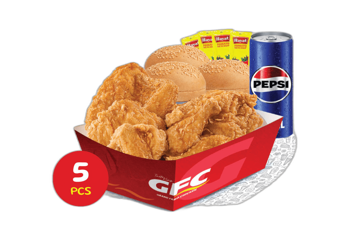 Broasted 5 pcs Combo WT 3bun 4 Ketchup 1pepsi 330 ml