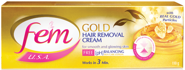 Dabur Fem Hair Removal Cream - Smooth & Glowing Skin ( Gold ) Body Lotion, 110g