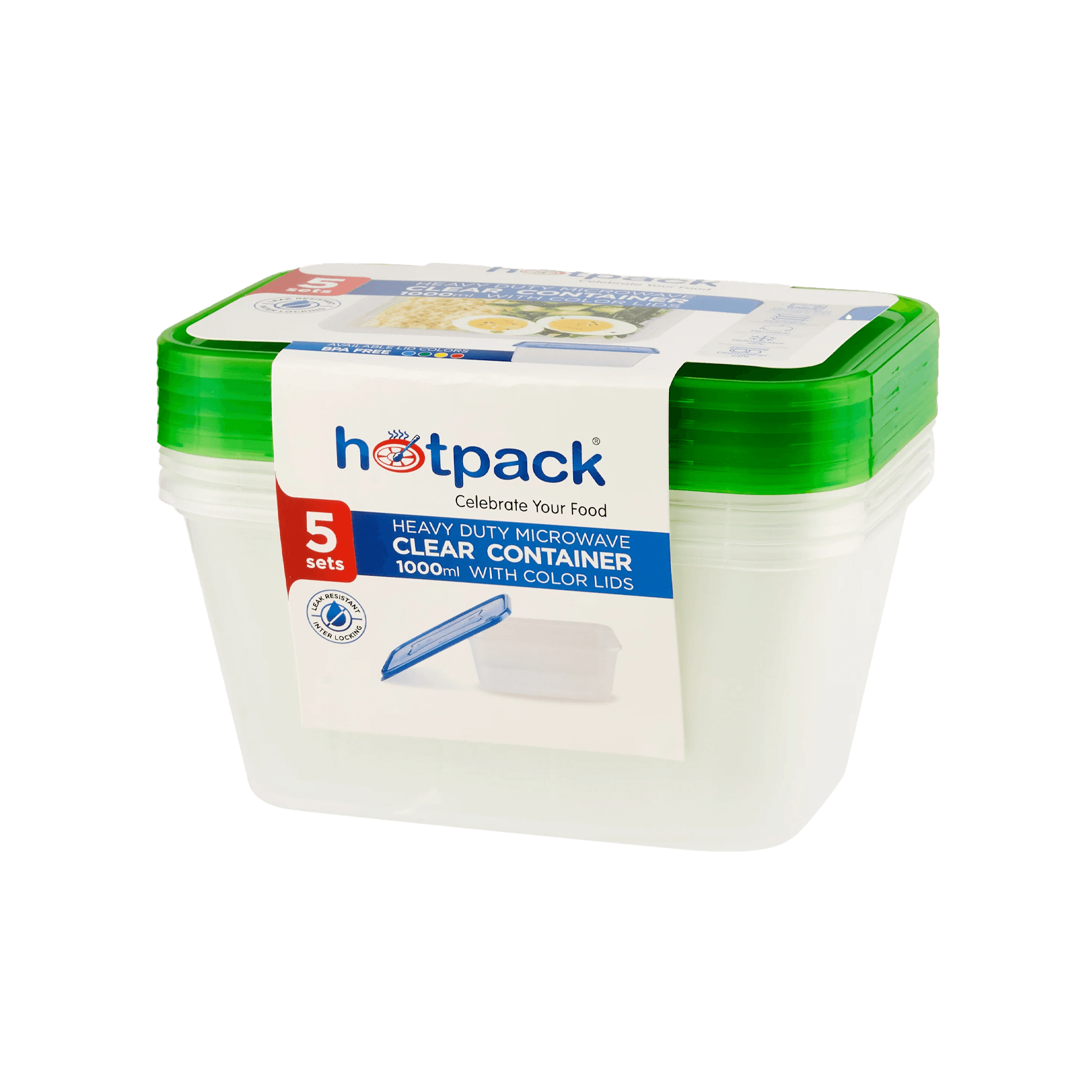 Hotpack Microwave Clear Container 1000 ml + Lids 5 Pack