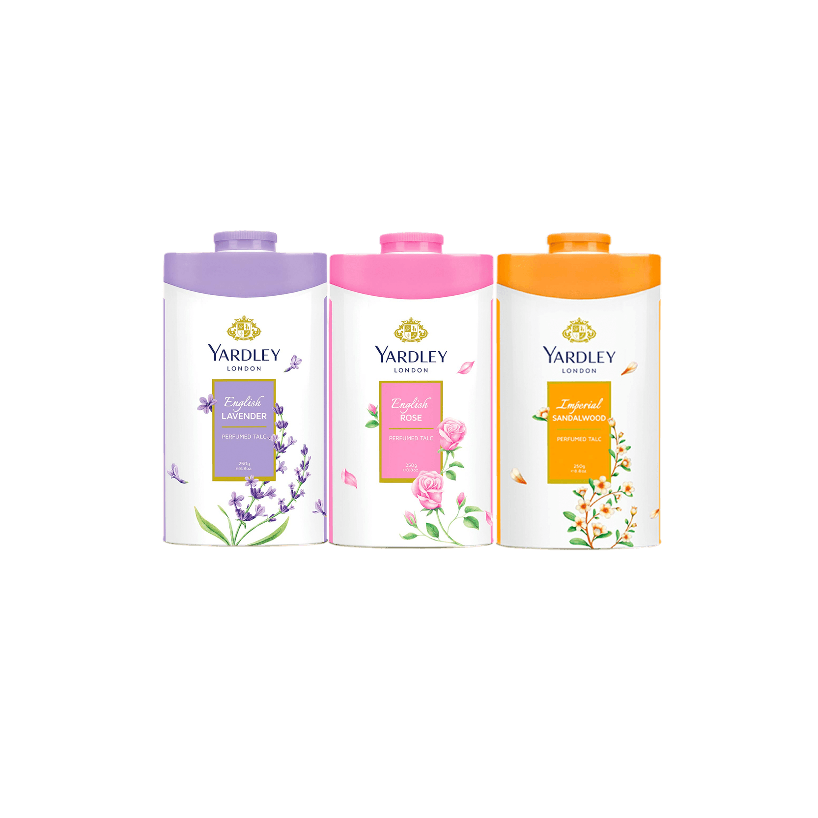 Yardley Talc Assorted. 3 x 150 g/125 g