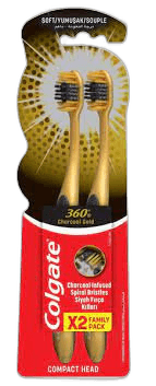 Colgate Toothbrush 360 Charcoal Gold Val PK 2 Piece