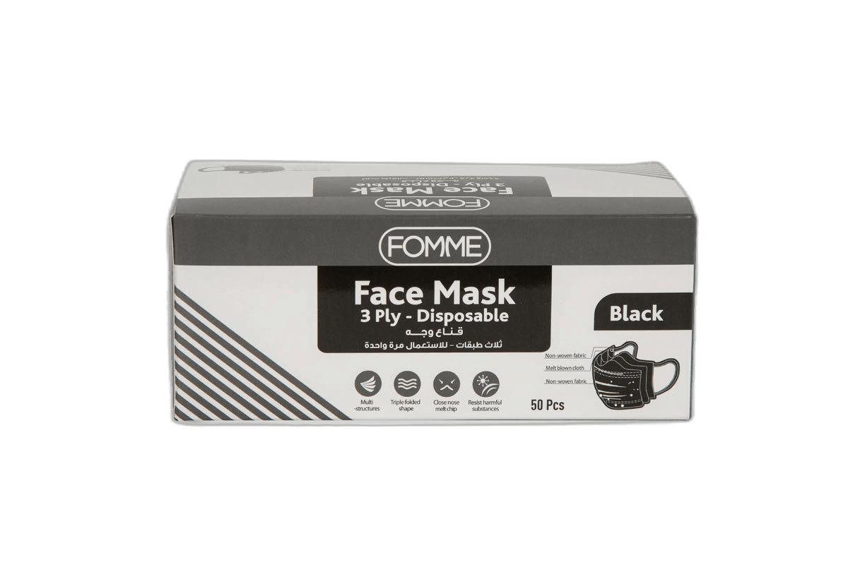 FM Disposable Black Face Mask 50 Pack