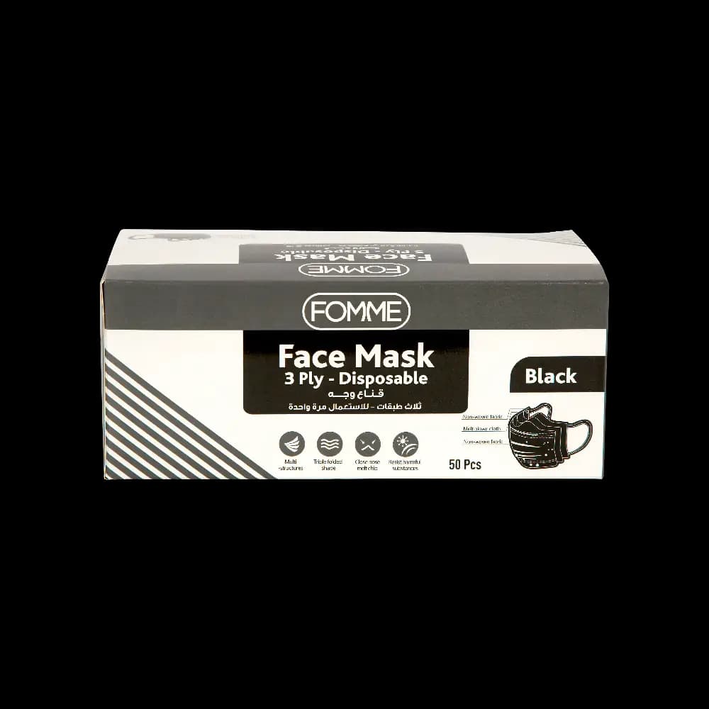 FM Disposable Black Face Mask 50 Pack
