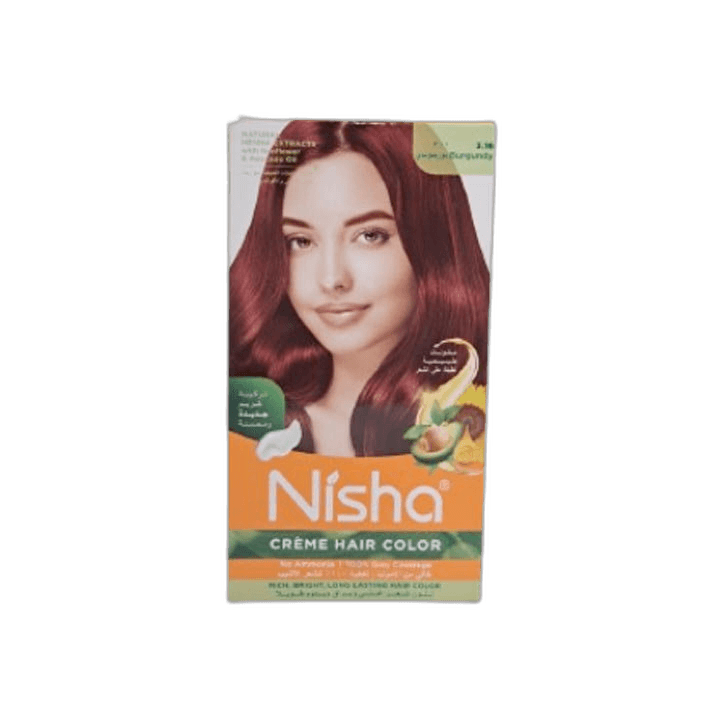 Nisha Creme Hair Colour Burgundy 3.16, 60g + 60ml + 18M
