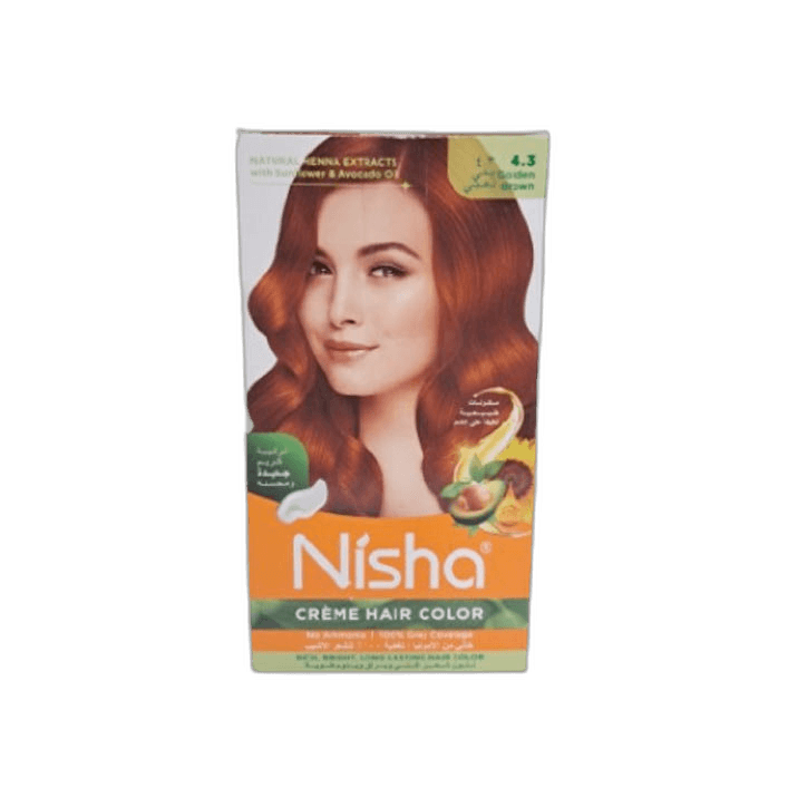 Nisha Creme Hair Color, 60g + 60ml Golden Brown