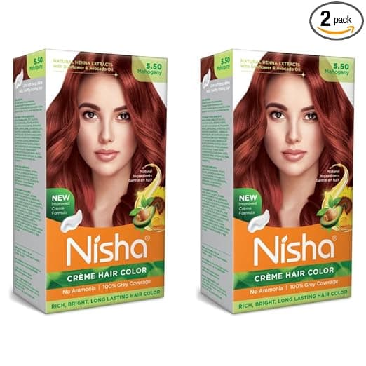 Nisha Creme Hair Color, 60g + 60ml Mahagony